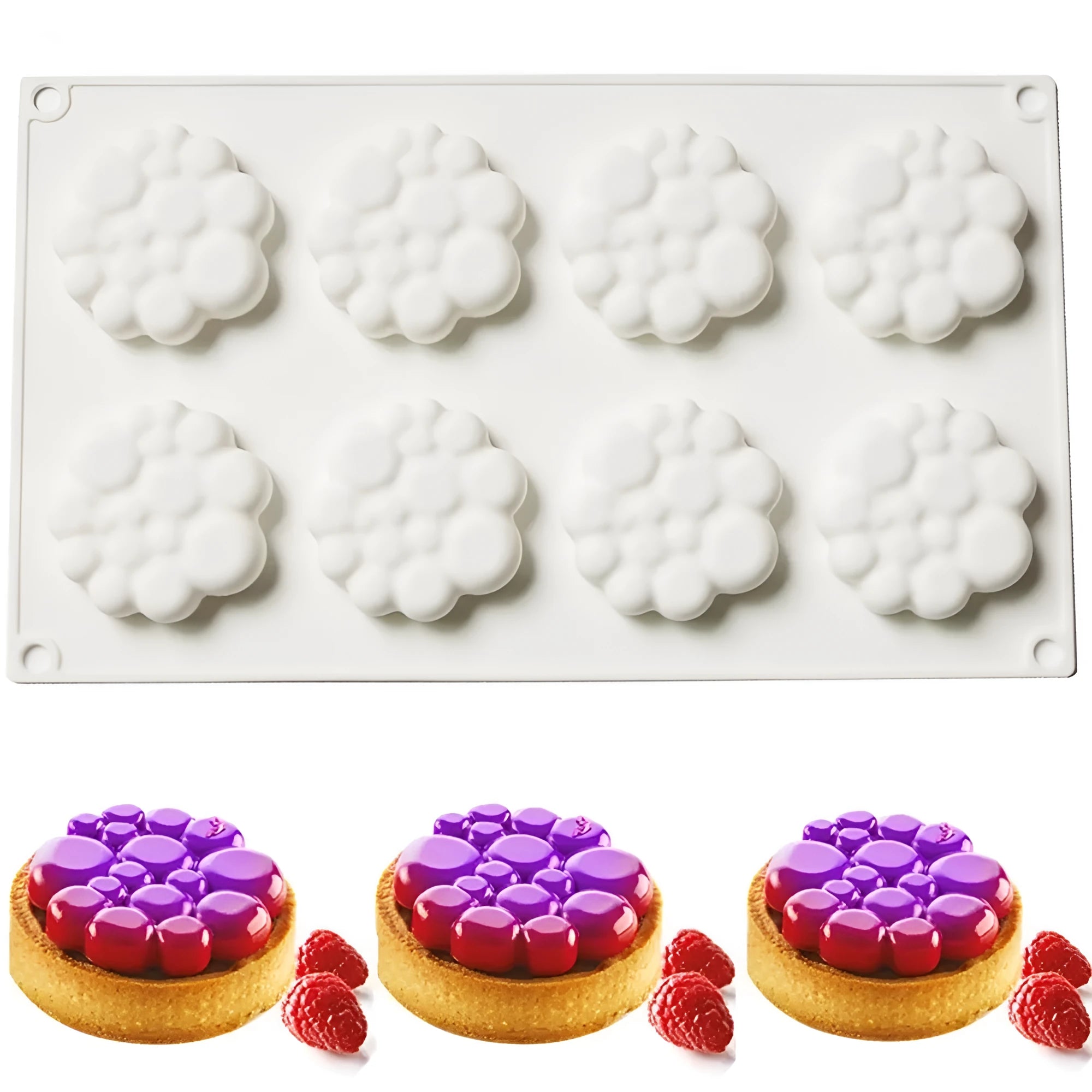Round cake silicone mold with 8 bubbles, lightweight 129g non-stick baking mould MCM-176