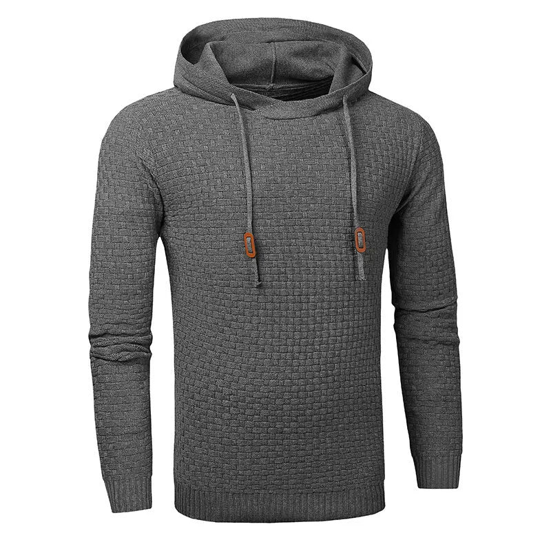 A men's hooded sweatshirt in a cotton and polyester blend, shown in one of nine available colours.
