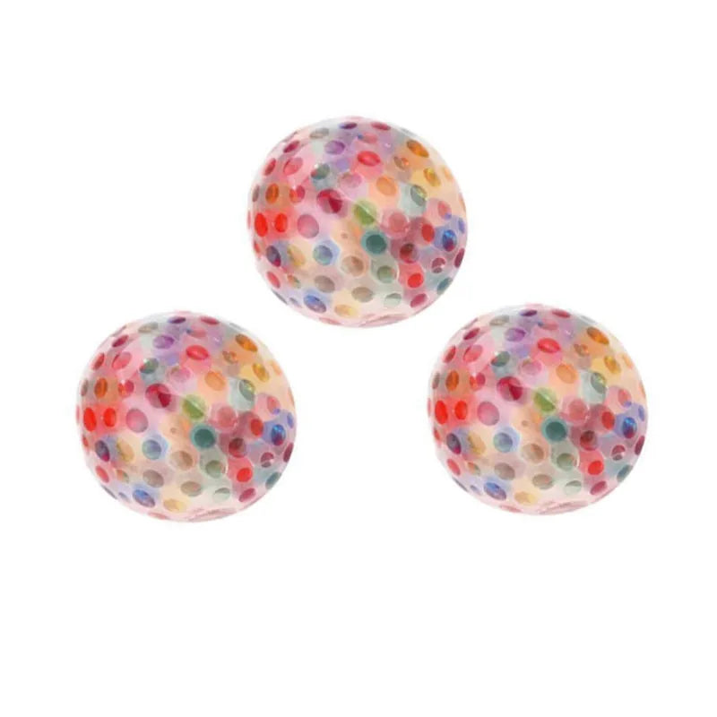 Rainbow TPR soft rubber stress ball 6cm diameter on white background OPP bag
