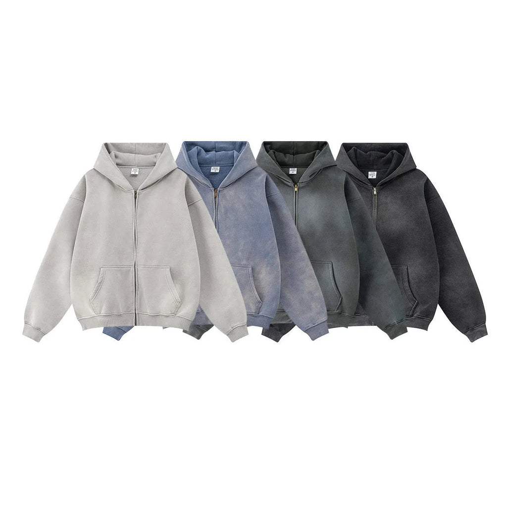 Men's cotton pullover jacket top in solid colour, loose fit, available in blue, light gray, black, dark gray, sizes S-XL.