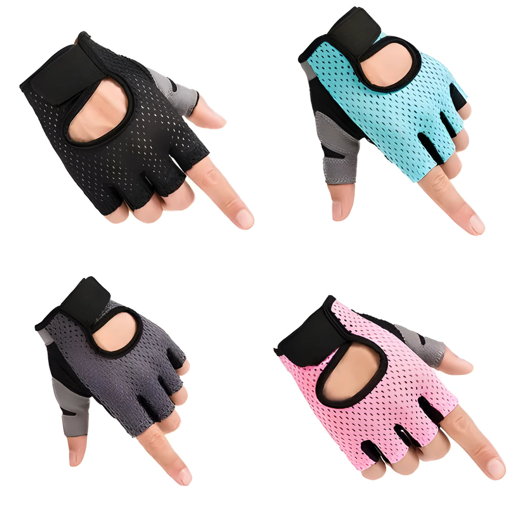 Half finger sports fitness gloves with non-slip silicone palm in Black colour for riding and gym use