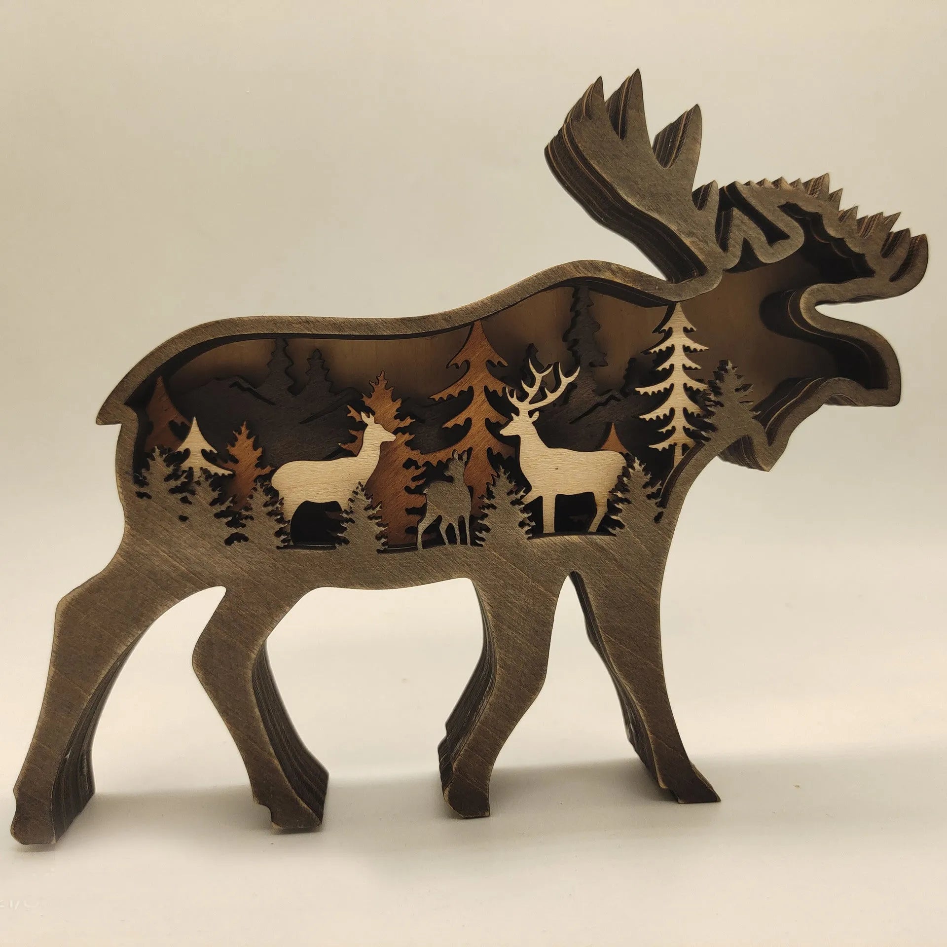 Boxwood Christmas ornament elk silhouette 18cm high natural wood finish