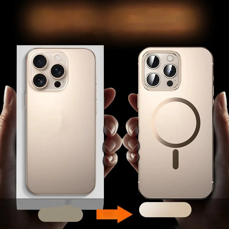 Magnetic suction stainless steel acrylic half pack phone case for iPhone in black with laser finish