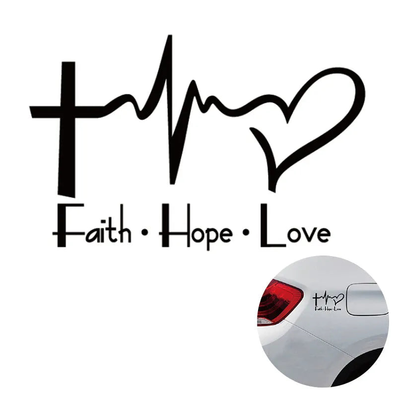 Faith hope love plus wall sticker black PVC 14.6 x 9 cm on a light wall