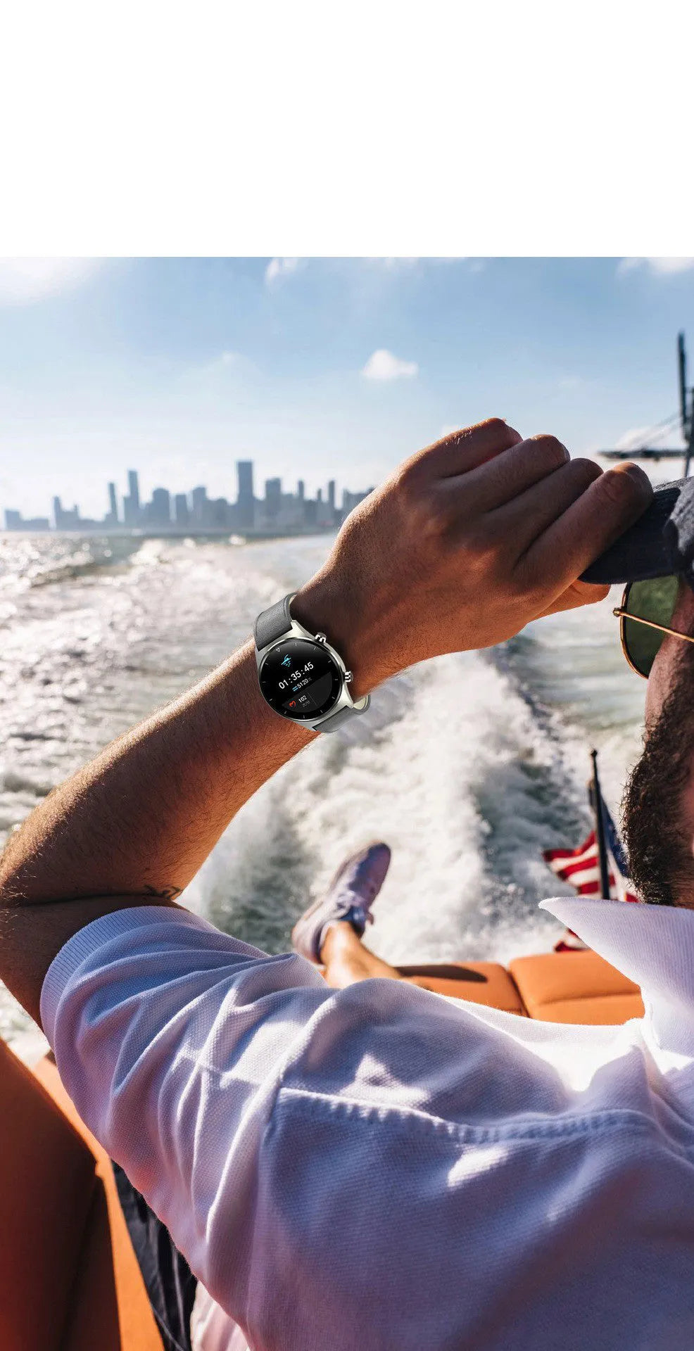 Black Bluetooth smart watch with alloy dial and silicone strap showing health tracking features