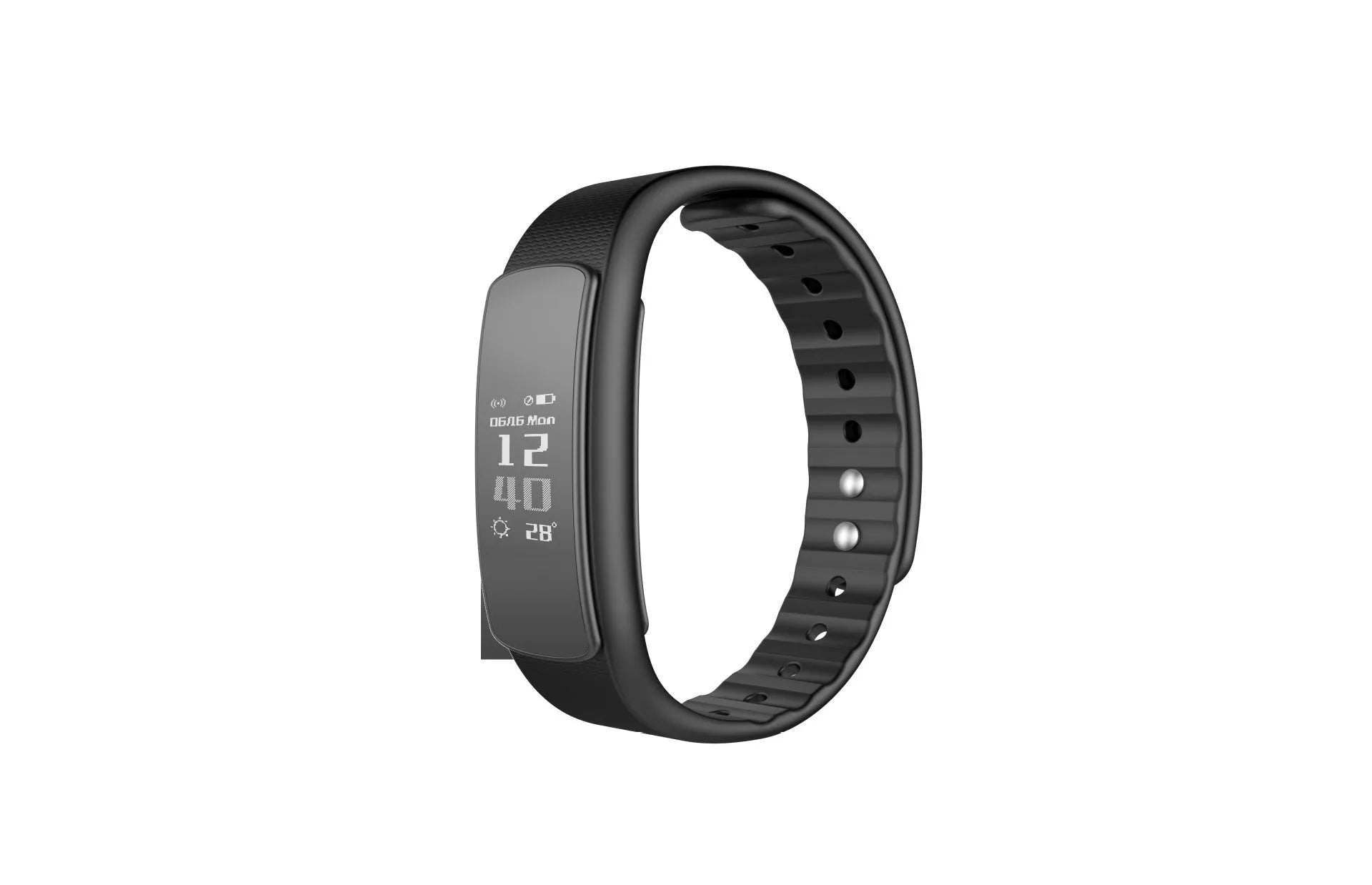 I6 smart sports bracelet with colour display and black TPU wristband on a wrist.