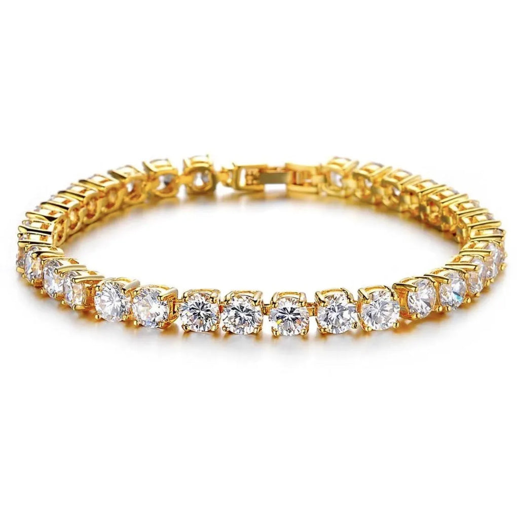 Men's hip hop bracelet with single row iced out rhinestones chain bling design in geometric styling