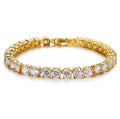 Men's hip hop bracelet with single row iced out rhinestones chain bling design in geometric styling