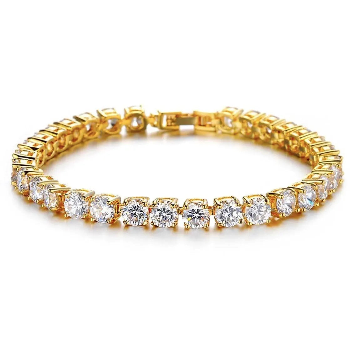 Men's hip hop bracelet with single row iced out rhinestones chain bling design in geometric styling