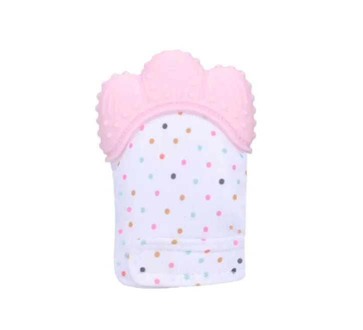 Silicone baby teether glove with Velcro strap in blue colour