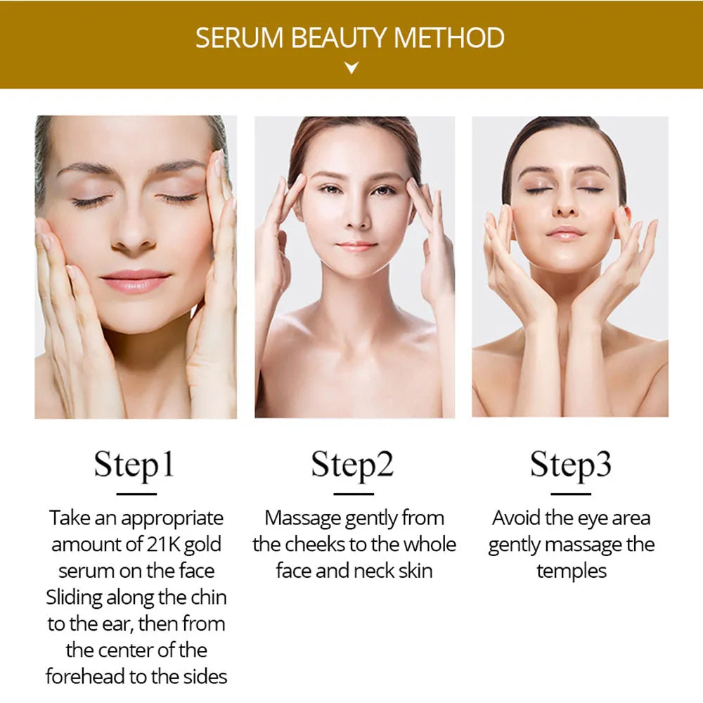 4K Gold face serum in Gold colour with 24K pure gold and hyaluronic acid for tightening, whitening and wrinkle removal.