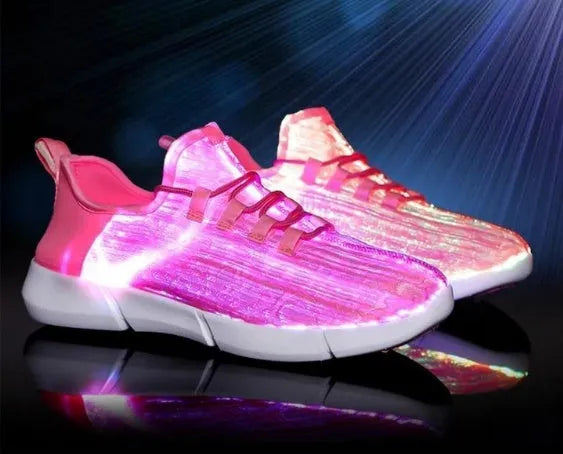 Unisex fiber optic LED shoes with USB rechargeable glowing lights, fly woven cloth upper, EVA sole, casual loafers in black