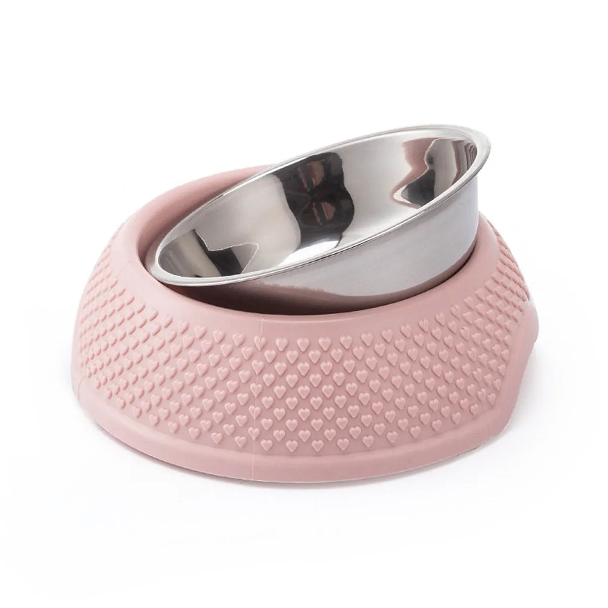 Blue stainless steel pet bowl with weighted non-slip base for cats and dogs