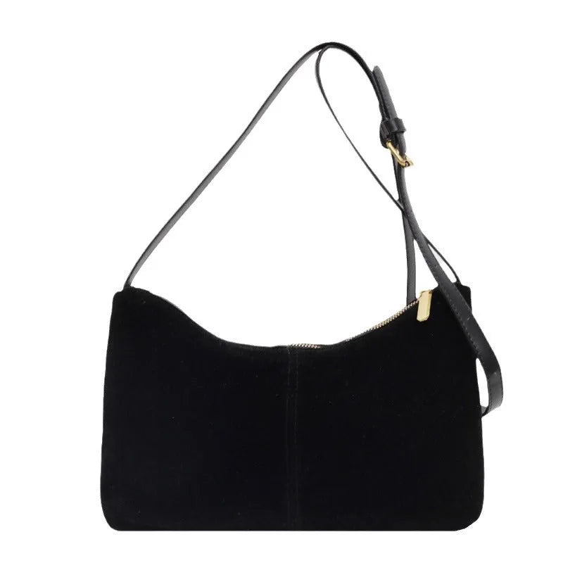 Retro soft PU underarm bag bucket shape with sandwich pocket sewing line detail black brown coffee colours