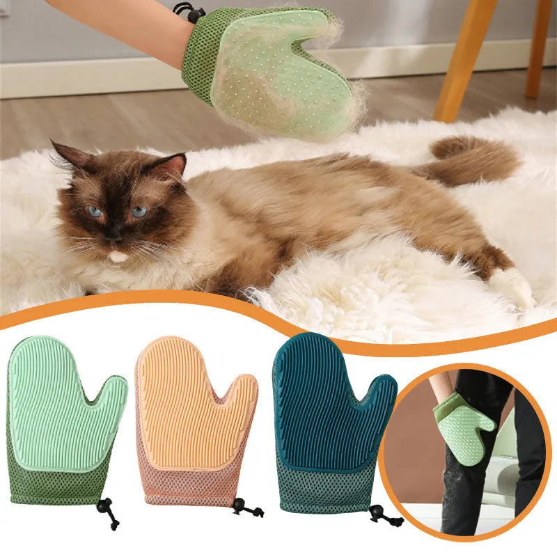 TPR and mesh pet grooming glove for dog and cat hair removal measuring 21cm