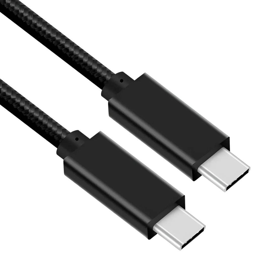 Black nylon braided USB-C data cable with metal shell, supporting 100W charging and 4K video output