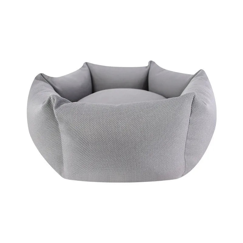 Round cloth pet dog mattress in green or khaki, four sizes from 46 x 19 cm to 85 x 24 cm, with or without mat