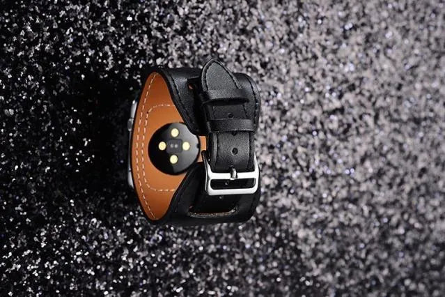 Genuine leather watch band replacement strap in brown, 42mm width, belt-style buckle