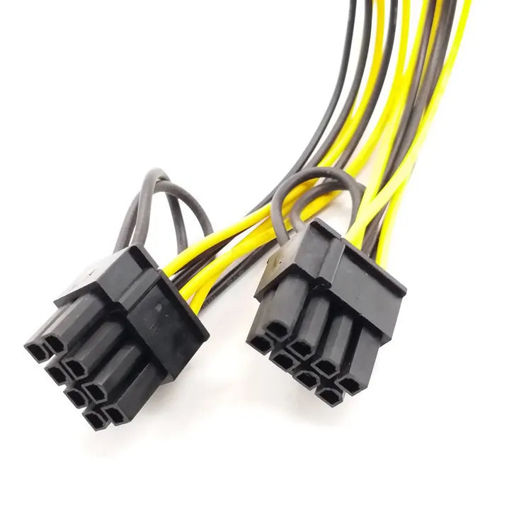 Yellow graphics power cord adapter with 6PIN to dual 8PIN (6+2) connectors for extending GPU power supply cable