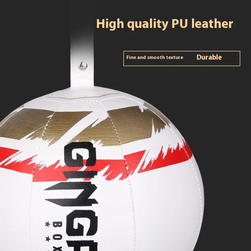 PU leather hanging boxing speed ball for reaction training in black, black and green, or white.