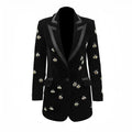 Black velvet blazer with cashmere main fabric, animal pattern, suit collar, long sleeves and slim OL commute fit.