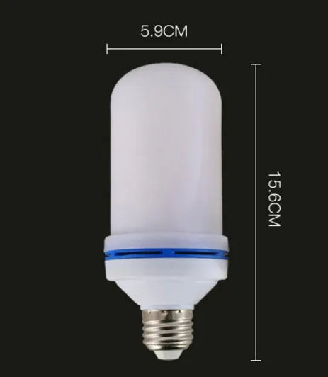 LED flame lamp bulb with dynamic moving fire effect, warm orange glow, E26 base, and USB power