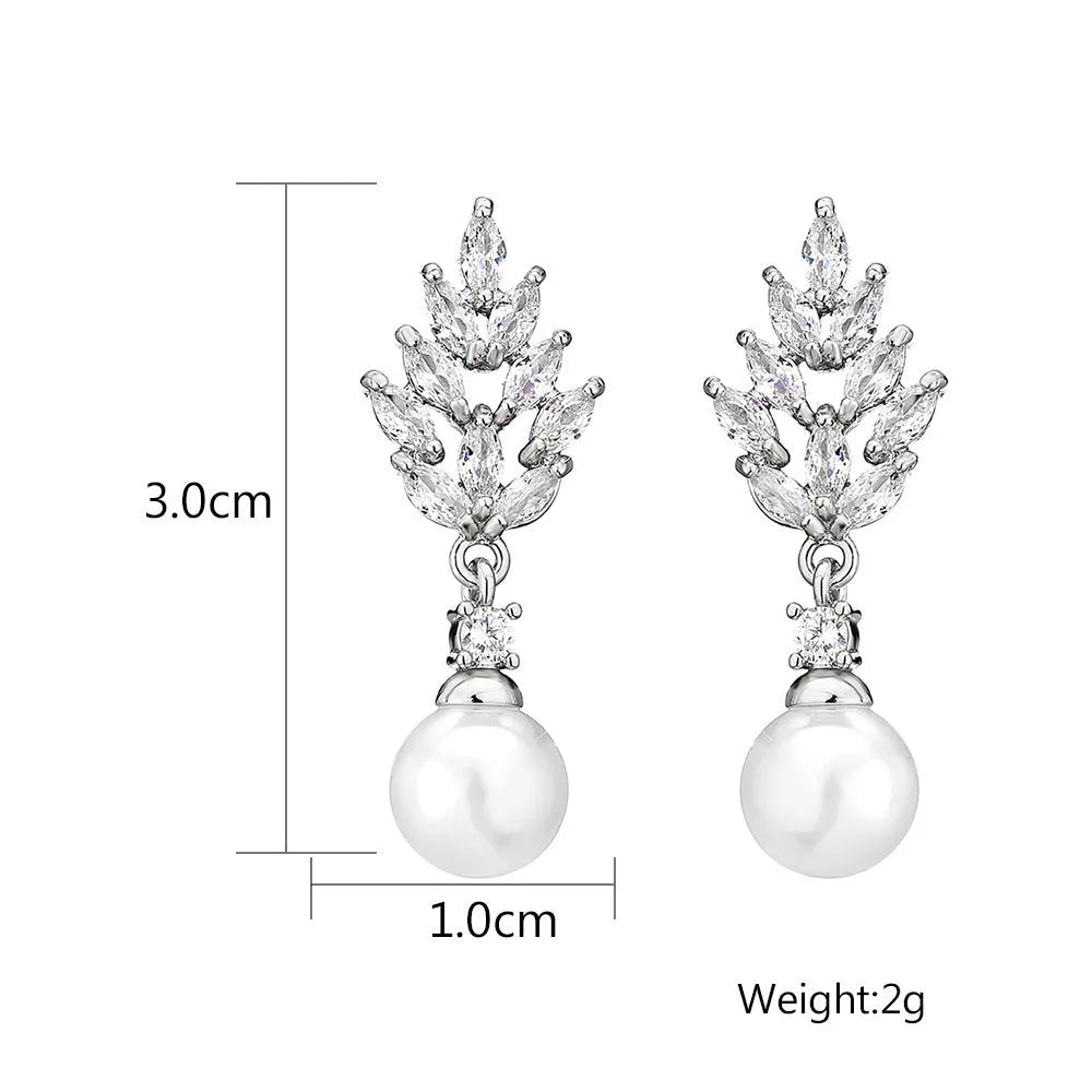 Geometric women's earrings with micro inlaid zircon stones and pearl accents in three metal colours