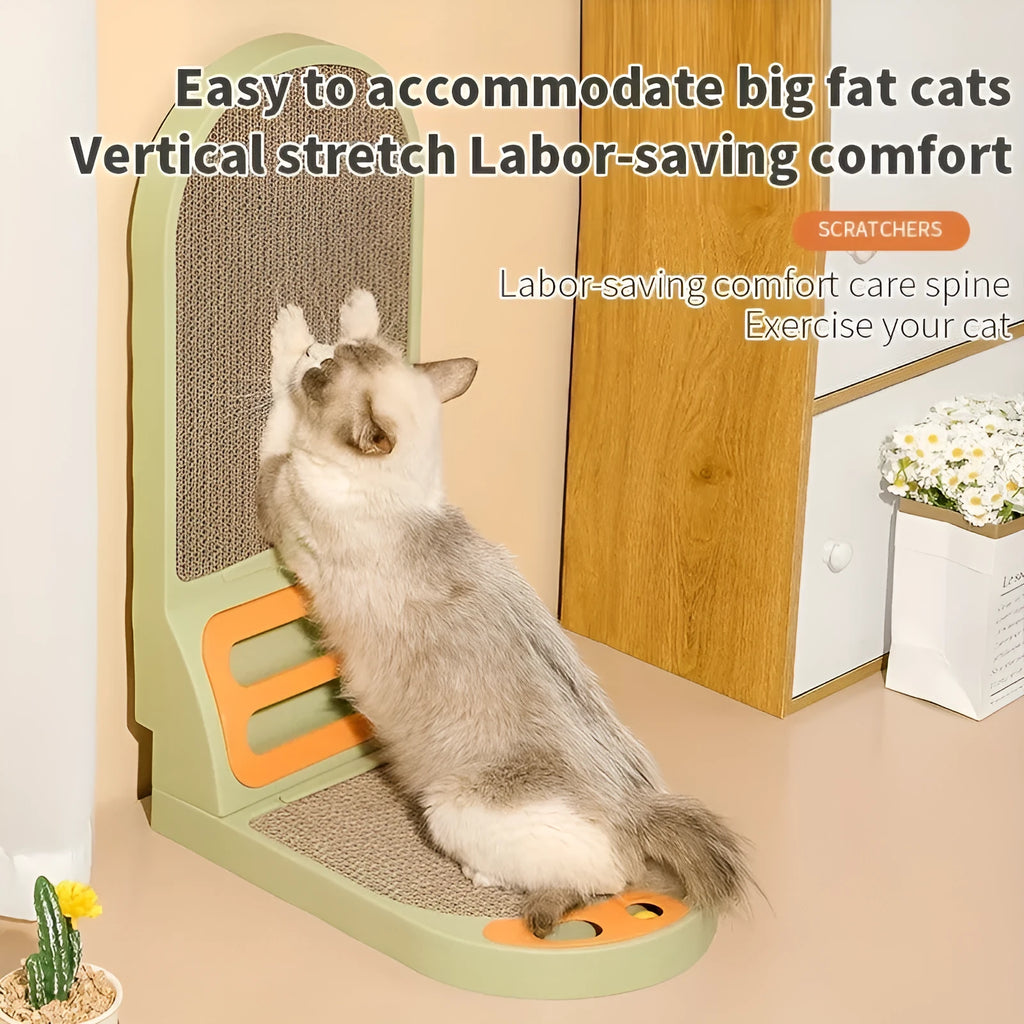 L-shape vertical cat scratching board with corrugated cardboard surface in grey, green or white colour options