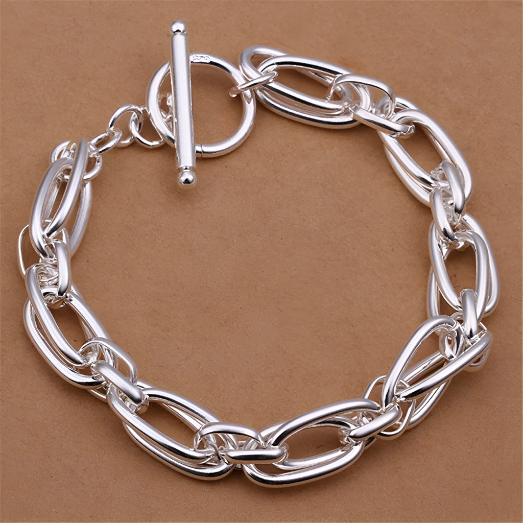 925 silver plated bracelet with copper core, 20cm length, 7mm width, silver colour, unisex design