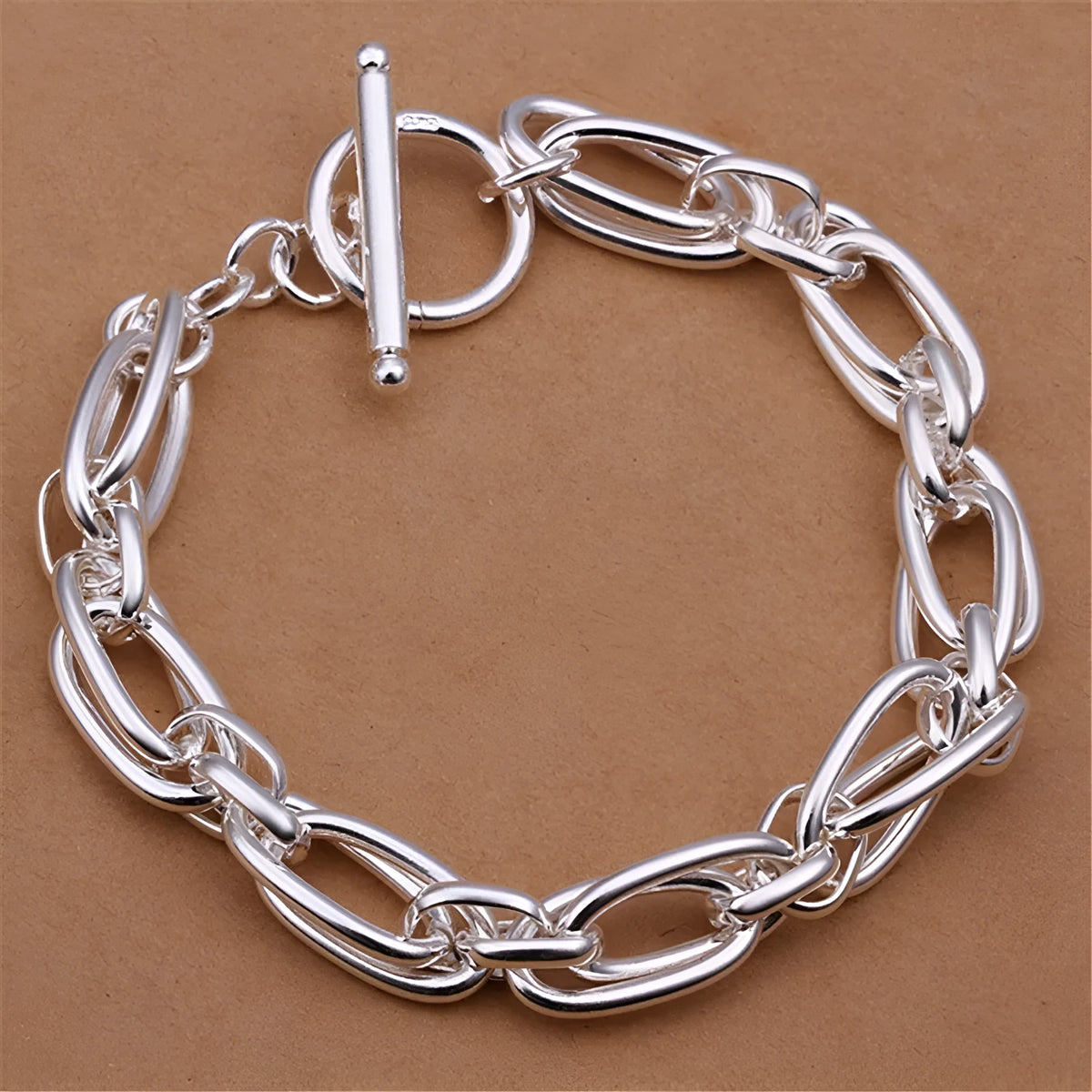 925 silver plated bracelet with copper core, 20cm length, 7mm width, silver colour, unisex design