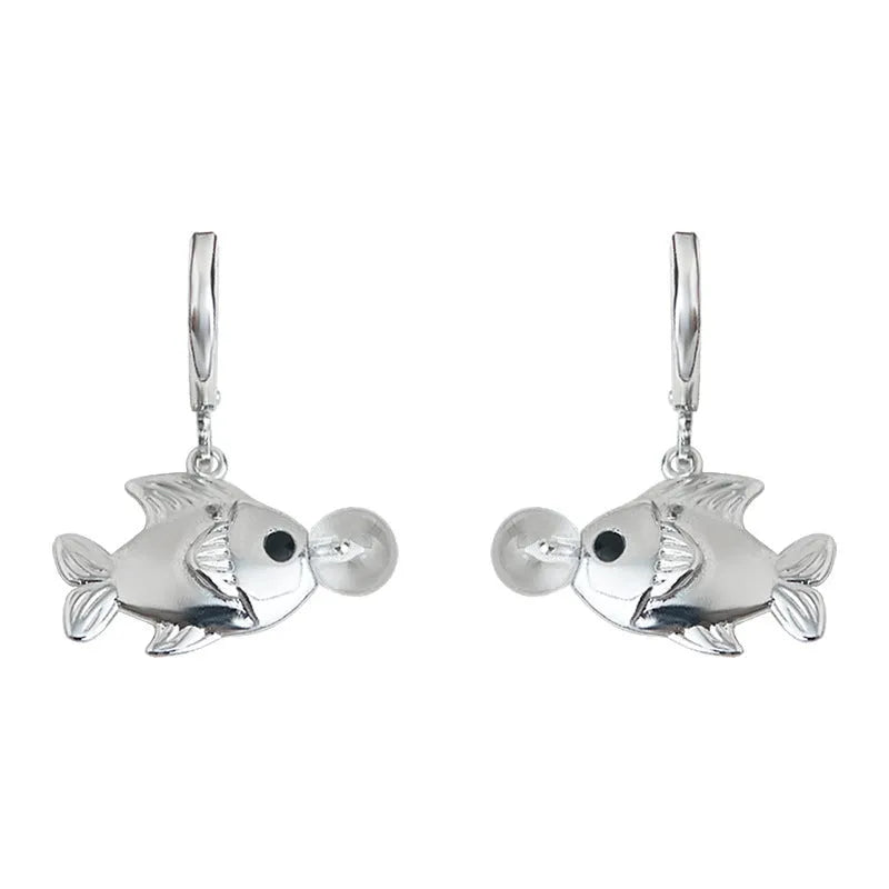 A pair of goldfish-inspired bubble fish design earrings with an electroplated finish on a copper base.