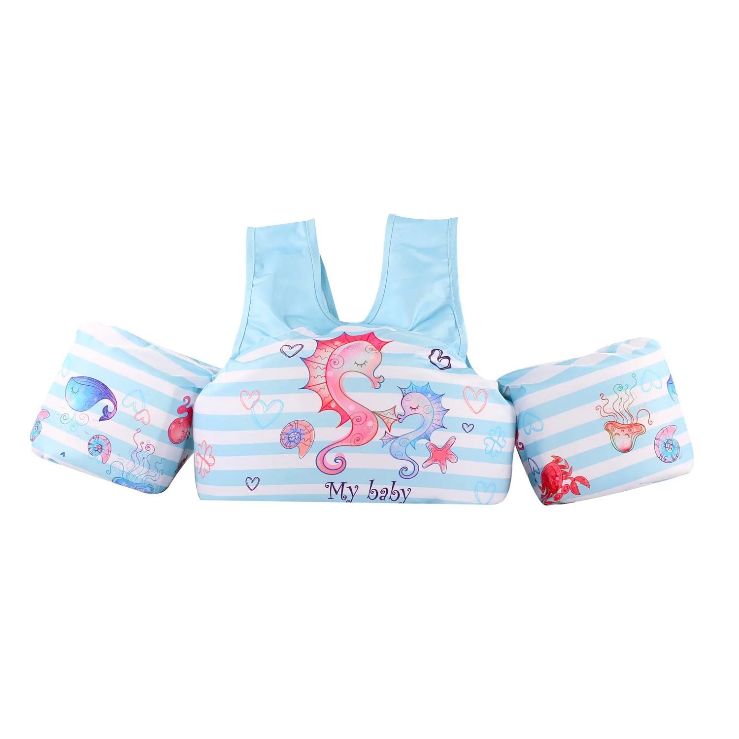Children's cartoon swimsuit with integrated inflatable arm bands in watermelon pineapple design