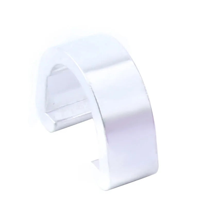 Aluminium alloy C-shaped buckle in multiple colours, shown with a keyring for scale.