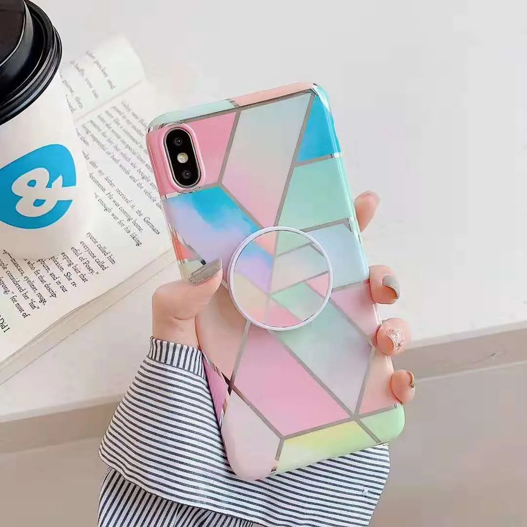 Galvanized marble silicone mobile phone case for iPhone and Huawei models