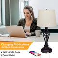 European style alloy bedside table lamp with touch dimmer and USB charging port.
