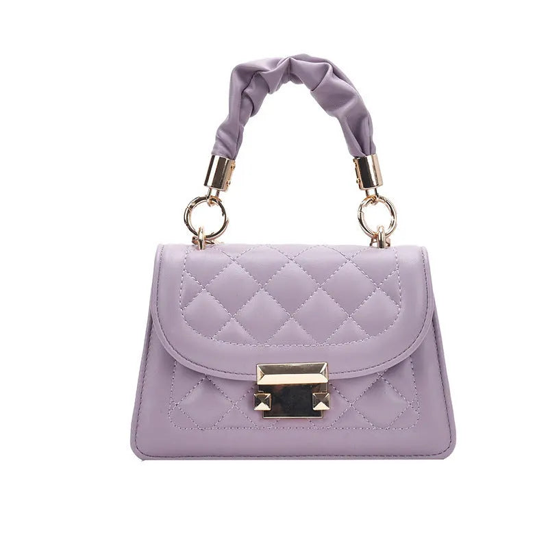 Purple rhombus pattern PU leather ladies shoulder bag with square shape and crossbody strap