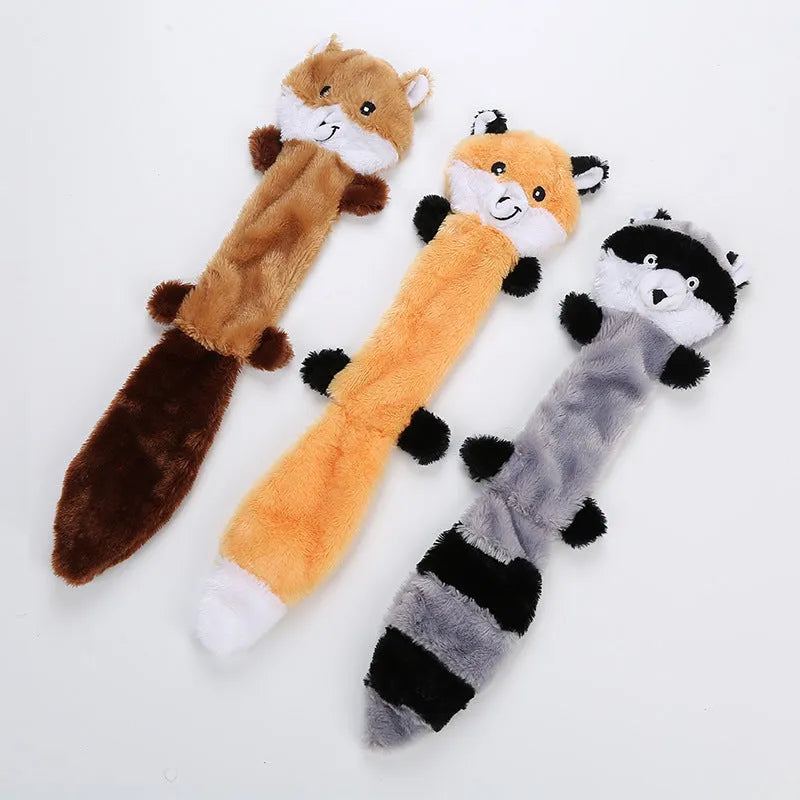 46 cm long plush dog toy with squeaker in brown carrot grey or yellow colours
