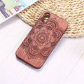 Mandala stick wood TPU phone case with laser-carved design for iPhone, brown finish