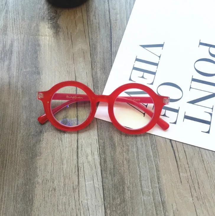 Retro round frame glasses with plastic PC frame and AC lenses in six colour options