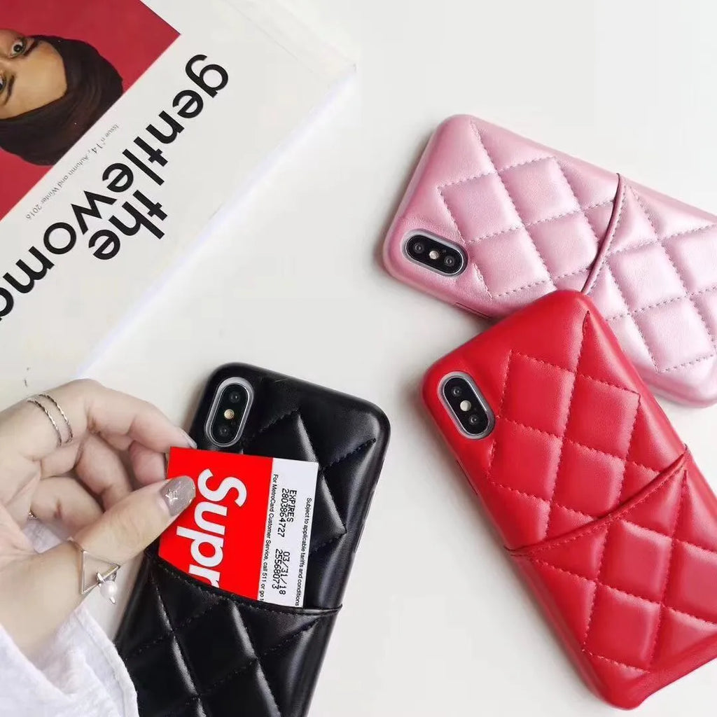 Leather mobile phone case compatible with iPhone XS Max in black, pink or red colour