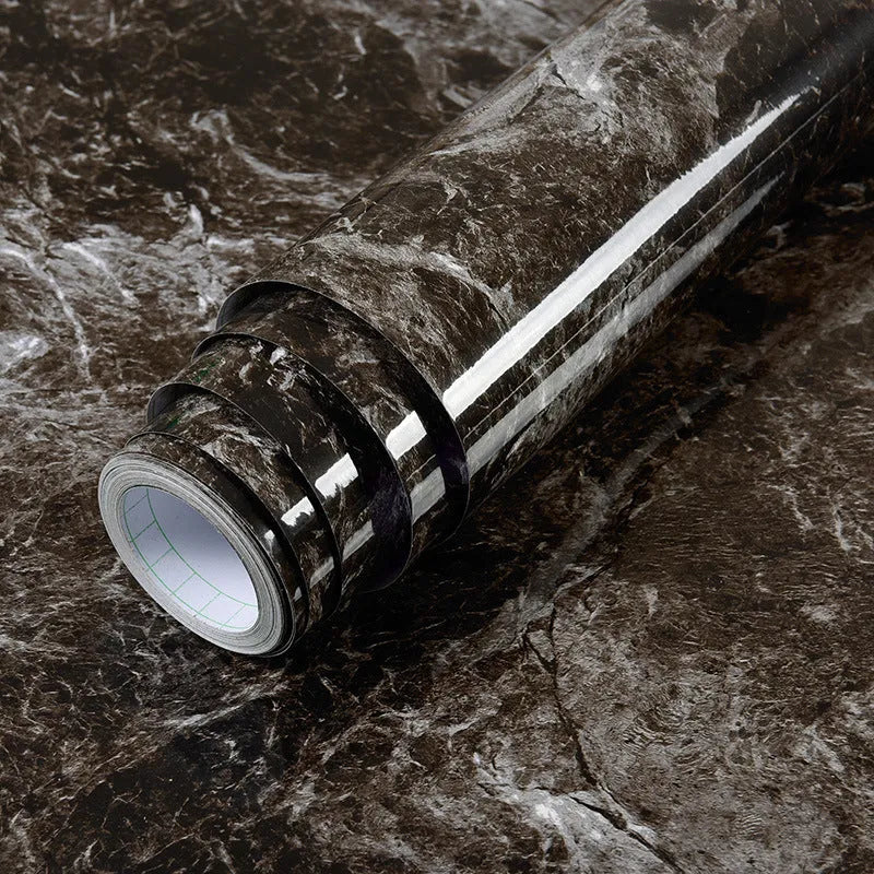 Imitation marble PVC wallpaper sticker for kitchen furniture – waterproof and heat resistant grey pattern roll
