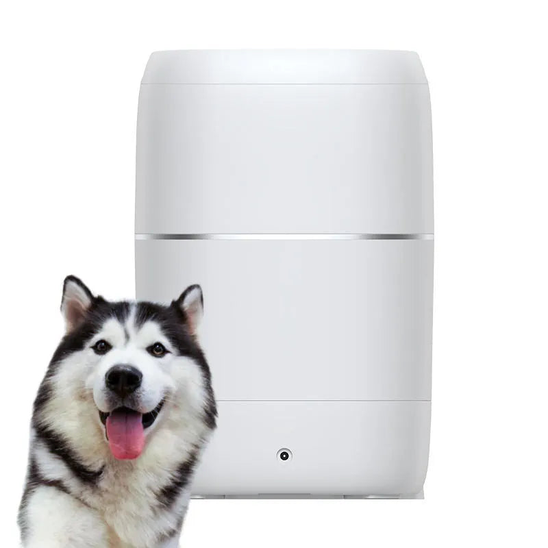 White ABS smart pet automatic feeder and water feeder, voice or video version, 220V US, 207 x 207 x 339 mm