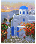 40x50cm DIY digital oil painting kit with sea view villa pattern on frameless linen canvas