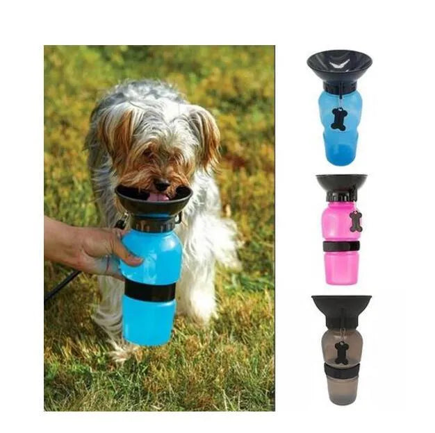 Portable anti-spill water bottle drinker for dogs and cats, blue colour, PP PE plastic, 21.5cm height