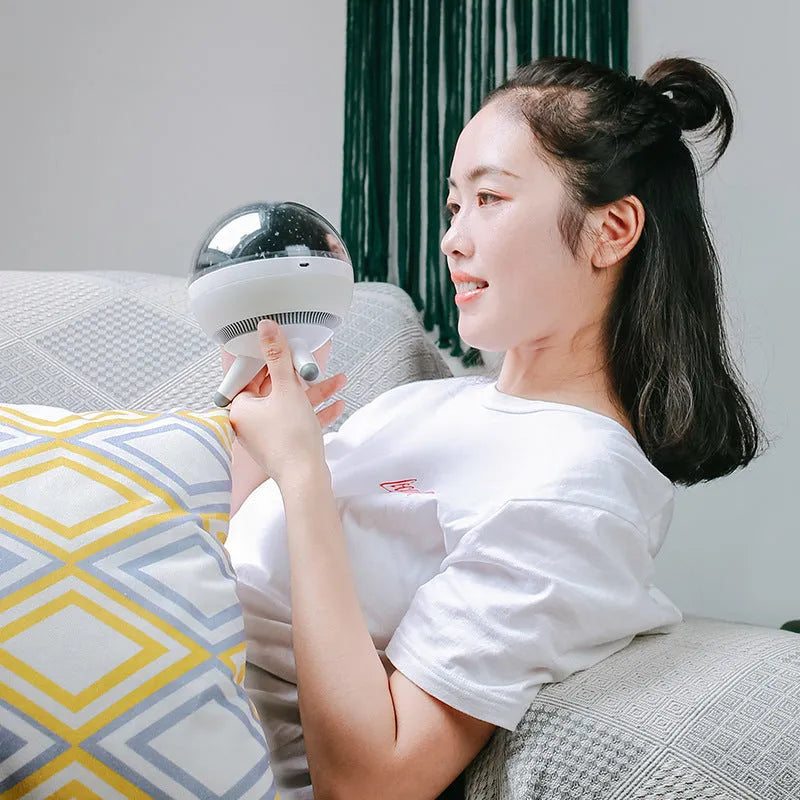 Rotating starlight projection lamp with cartoon design in black or white colour options