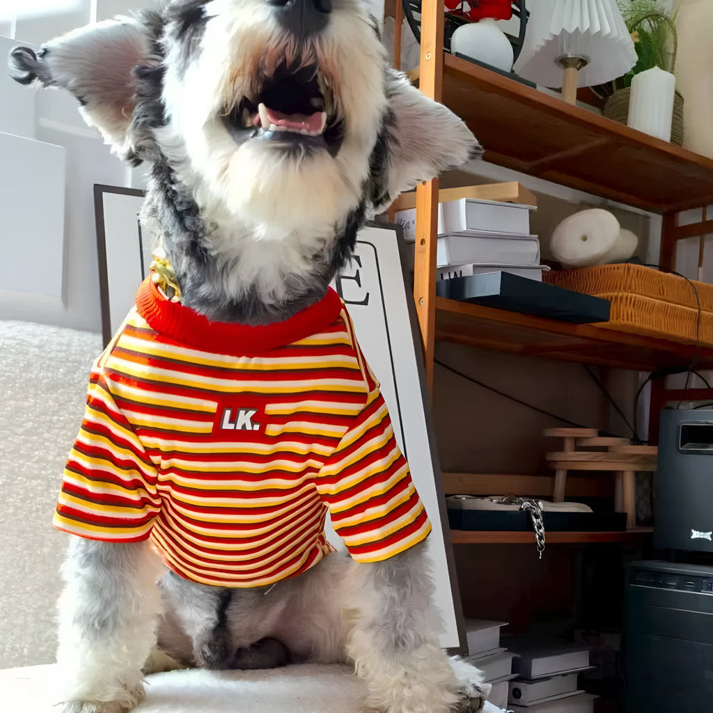 Warm cute striped polyester pet coat for dogs in red, size S to XL