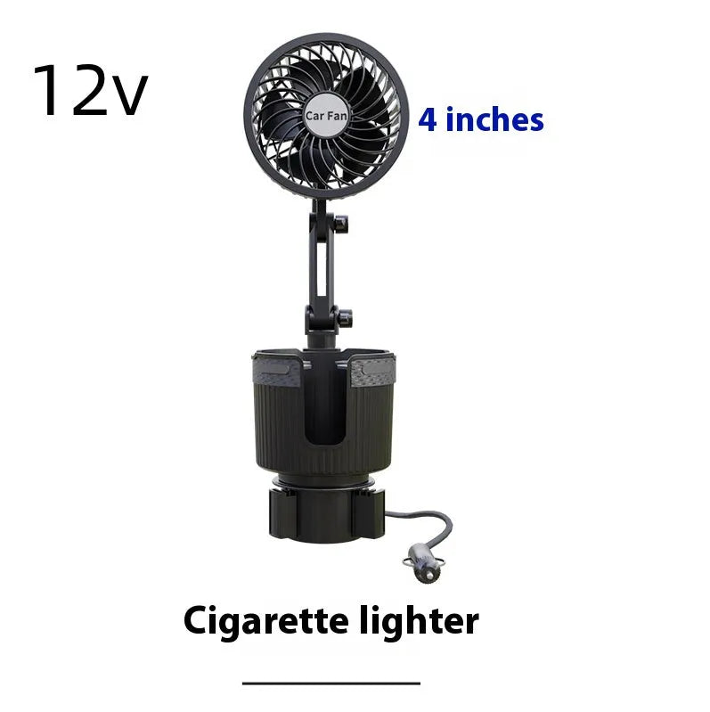 Car water cup holder fan in vehicle with 4-inch or 6-inch diameter and cigarette lighter or USB power cord