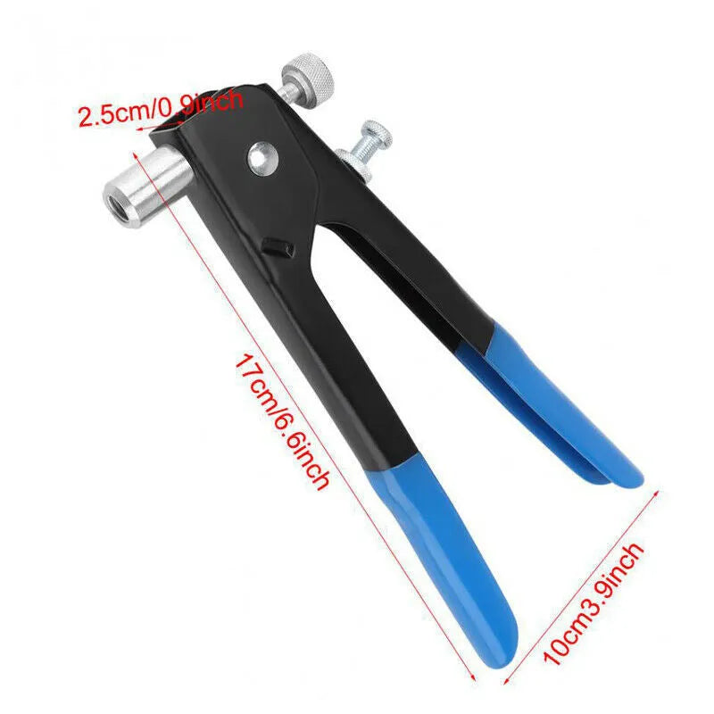 Alloy steel manual riveter nut gun set showing tool handle and selection of mandrels.
