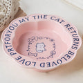 Ceramic cat bowl with anti-tumble acrylic lace in pink and blue colour option