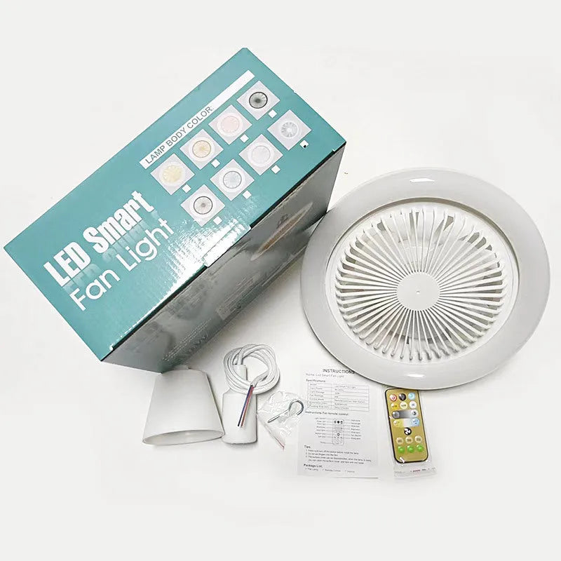 26cm round remote control ceiling fan with white LED lamp and plastic blades